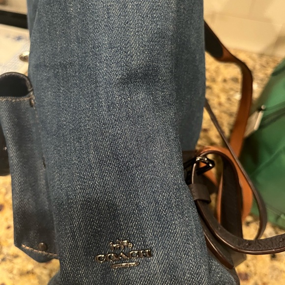Coach Denim and Navy Leather Turnlock Backpack - Picture 9 of 10